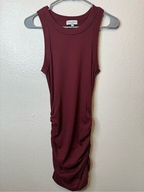 Michael Stars Maroon Body Con Sleeveless Ribbed Dress with Side Ruching Size XS
